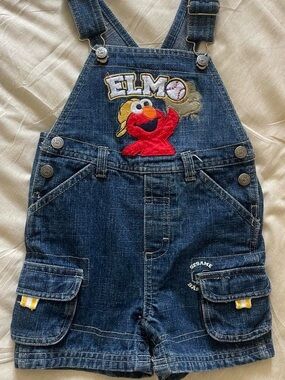 Vintage Y2K Sesame Street Denim Baseball Shortalls Overalls